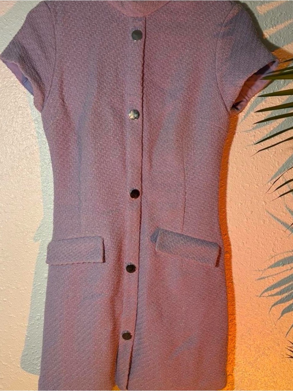Zara Mauve Textured Button-Front Mini Dress